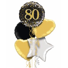 Happy 80th Birthday Black & Gold Holographic Balloon Bouquet